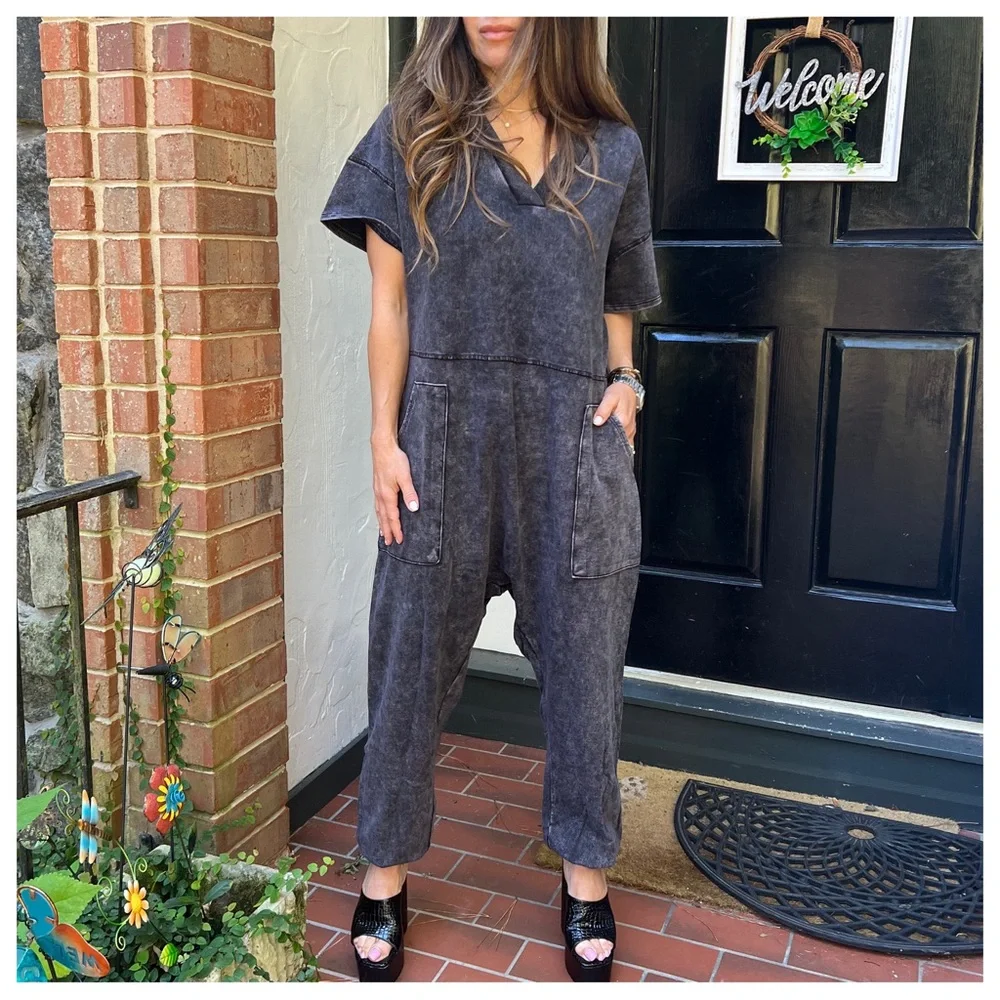 Favorite Mineral Wash Loose Fit Harem Jumpsuit - Picture 2 of 7